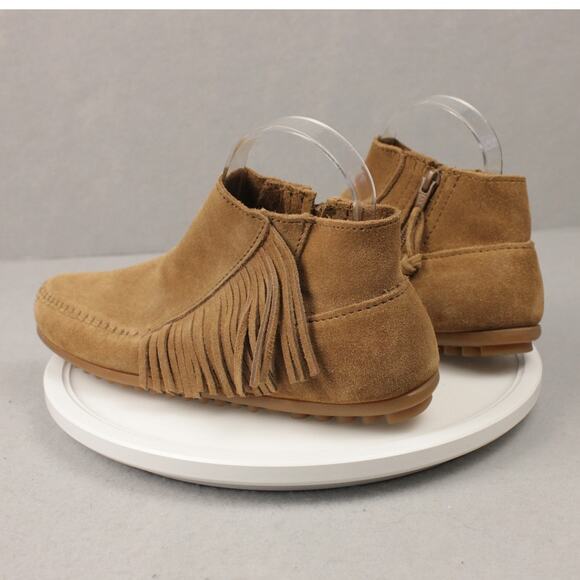 Moccasin Boho Fringe MINNETONKA Women's 7.5 Bootie Brown Suede Side Zip Up - Picture 6 of 10